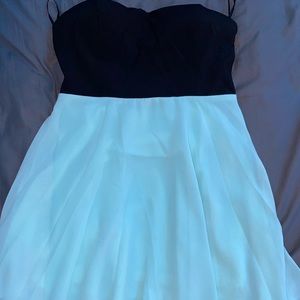 black and blue flowy dress